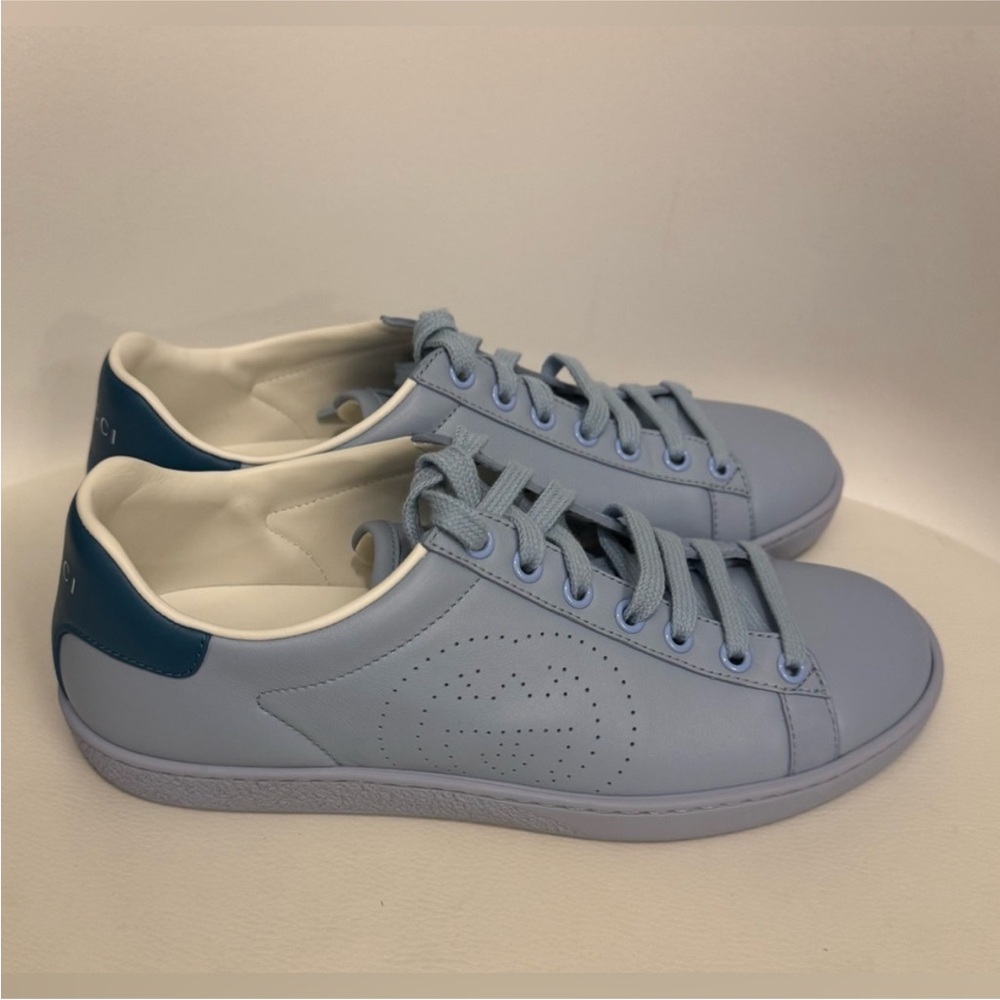 Gucci Ace Interlocking G Perforated Sneakers - Porcelain Blue -37